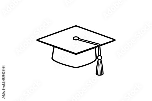 Black outline graduation cap with tassel, symbolizing academic achievement, higher education, university commencement, college success, and educational milestones. Minimalist vector icon for learning,