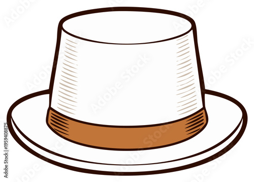 White top hat with brown band vector illustration in vintage style