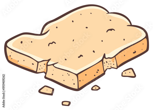 Cartoon Toast Slice with Bites, Illustrative Food Portion for Snack and Breakfast, Isolated Piece of Bitten Bread