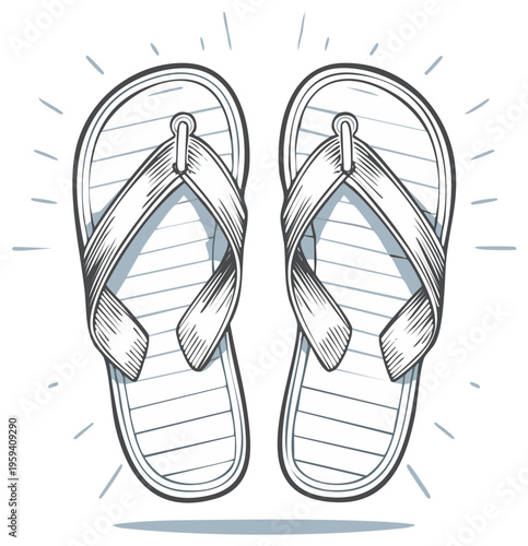 Illustration of a pair of striped flip flops with criss cross straps for summer vacation