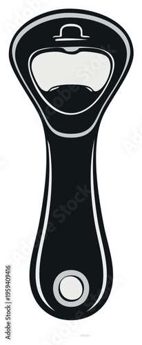 Bottle opener vector illustration in black and white, isolated on white