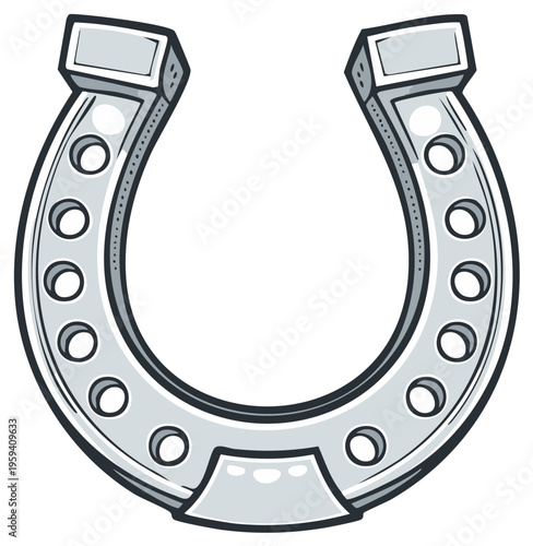 Classic Metallic Horseshoe with Decorative Holes and Simple Outline