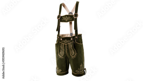 Fotografia Authentic German men's lederhosen with detailed embroidery and adjustable suspen