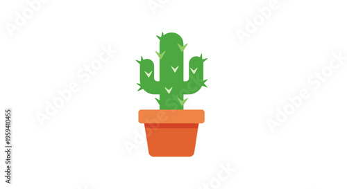 Minimalist Cactus Plant in a Pot Illustration on White Background Vector Design