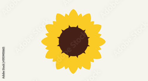 Minimalist representation of a sunflower in bloom on a pale ivory background