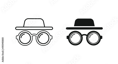 Incognito mode vector graphic illustration featuring a stylized hat and round glasses for privacy and anonymous browsing design.