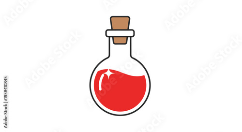 Stylized Bottle of Red Liquid with Cork Stopper, Isolated on White Background No Comma