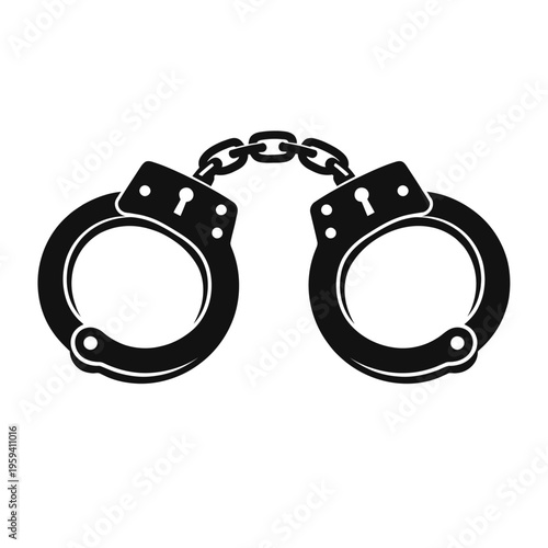 Black vector icon of handcuffs, a powerful symbol for law enforcement, justice, crime, arrest, security, and detention. Ideal for illustrating legal themes, control, custody, and authority in any prof