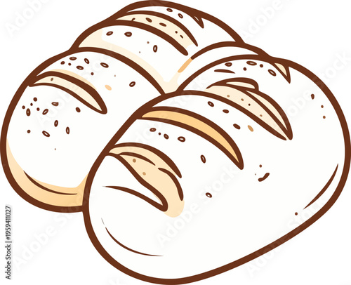 Vector illustration of bread croissant and bun on white background