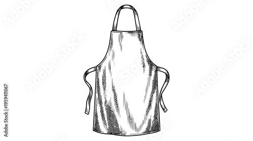 A vintage-style hand-drawn sketch showcases a protective garment worn by cooks and chefs to prevent soiling their apparel during food preparation activities in culinary settings. vector