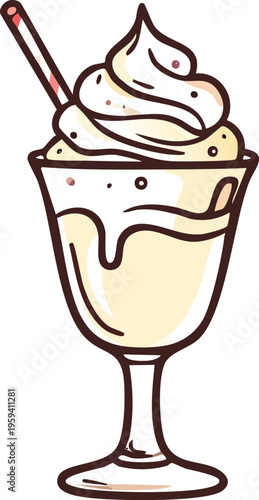 Vanilla and chocolate ice cream with strawberry in a glass cup