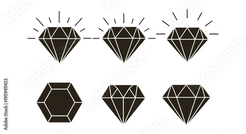 Collection of stylized dark brown diamond vector graphic icons representing luxury quality and precious gems