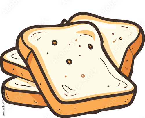 Vector illustration of bread with butter on a plate for a simple meal