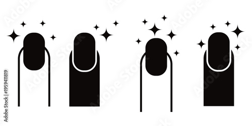 Sparkling Manicure Nail Art Icon – Black Silhouette of Polished Fingernail, Beauty Salon Nail Care 
Vector Symbol