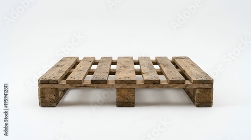 Old wooden shipping pallet made from distressed timber, isolated on a clean white background.