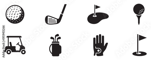 Golf Sports Equipment and Club Icons Set. Vector Illustration.