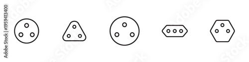 Electrical Plug Pin Configuration Icon Set: Connection and Power Standards. Vector Illustration.