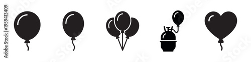Party Balloon and Helium Tank Icon Set: Celebration and Decoration Symbols. Vector Illustration.