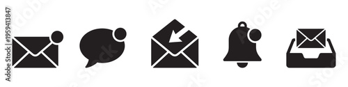 Email notification and message alert icons set flat vector illustration.