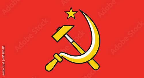Soviet Union flag with hammer and sickle, red background with yellow communist symbols, historical USSR national flag illustration for educational use