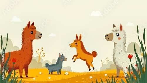 Illustration of multiple alpaca grassland clusters