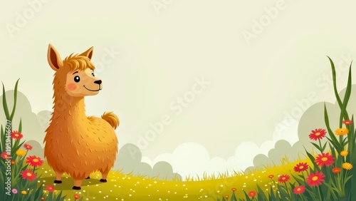 Little Deer Flower Grassland Cartoon Illustration