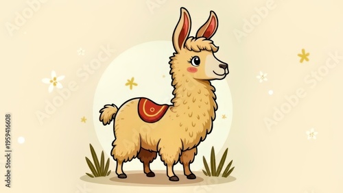 Simple style cartoon illustration of alpaca