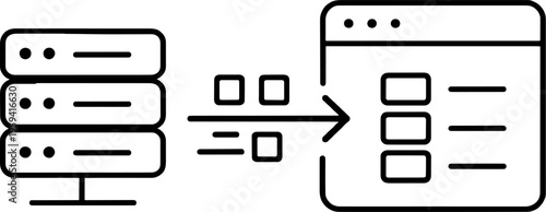 Server Data Transfer Minimal Line Art Illustration, Data Flow, API Integration Minimalist Icon