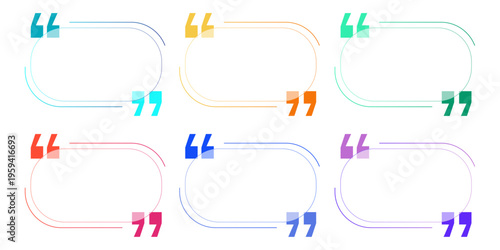 Set of Modern Minimalist Glass Infographic Quote Box Templates with Thin Line Borders and Quotation Marks for Testimonials, Social Media Posts, and Web Design Elements