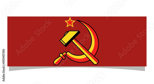 Soviet hammer and sickle symbol on red background, communist political emblem with yellow star, socialist propaganda vector illustration