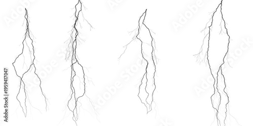 Quadro su tela lightning bolt electric discharge and thunder strike silhouettes isolated on whi