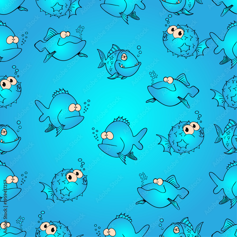 Obraz premium Playful Cartoon Fish Pattern