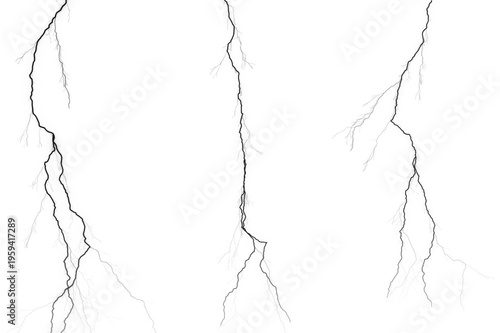 lightning bolt electric discharge and thunder strike silhouettes isolated on white background
