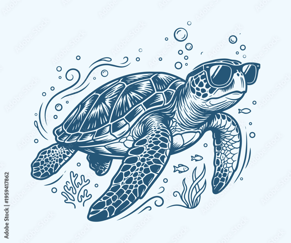 Obraz premium Sea Turtle Wearing Sunglasses Vector