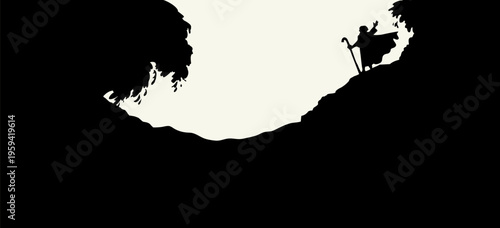 Vector drawing. Moses by the Sea