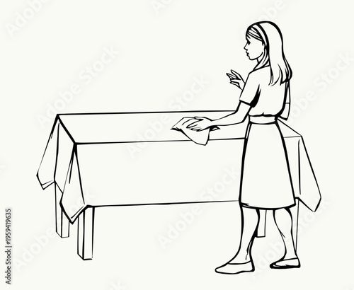 Vector drawing. The servant girl