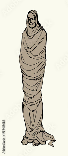 Vector drawing. A resurrected man in shrouds