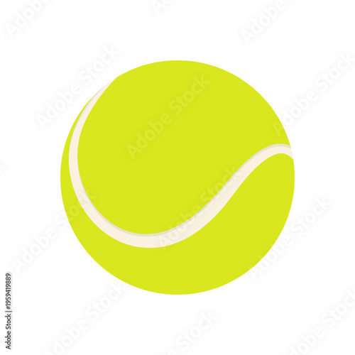 Flat vector illustration of a yellow tennis ball with a curved white line. Minimal sport icon design representing tennis equipment, isolated on white background.