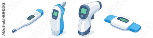 Collection of modern digital thermometers for measuring body temperature