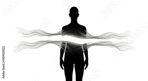 Human silhouette with ethereal smoke trails representing soul energy and spiritual aura