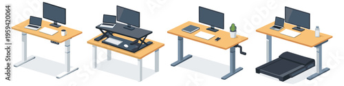 Ergonomic workstation setups featuring adjustable and standing desks for modern offices