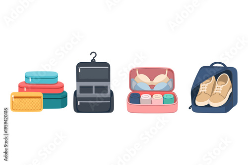 Colorful travel packing organizers for efficient luggage management