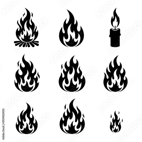 Vector Flame Silhouettes Collection Isolated on White Background

