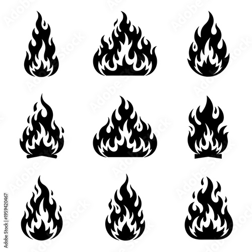 Vector Flame Silhouettes Collection Isolated on White Background
