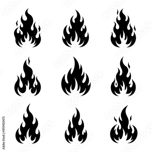 Vector Flame Silhouettes Collection Isolated on White Background
