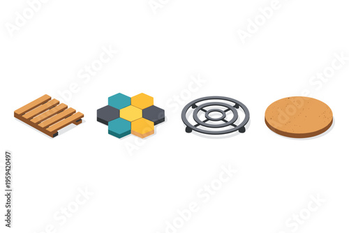 Set of four different trivets and pot holders for kitchen use