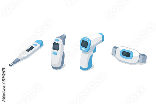 Collection of modern digital thermometers for measuring body temperature