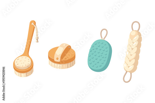 Collection of four different bath and body cleansing tools for exfoliation