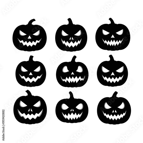 Vector Halloween Pumpkin Silhouettes Collection Isolated on White Background
