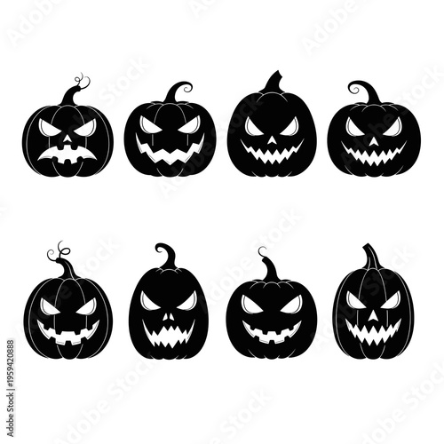 Vector Halloween Pumpkin Silhouettes Collection Isolated on White Background

